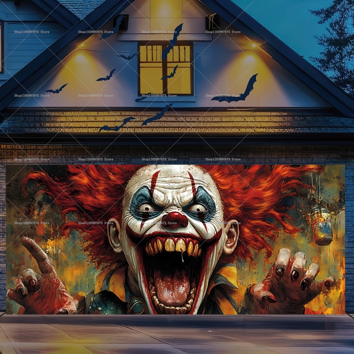 Car Accessories Banner - 2D Halloween Horrible Clown Garage Door