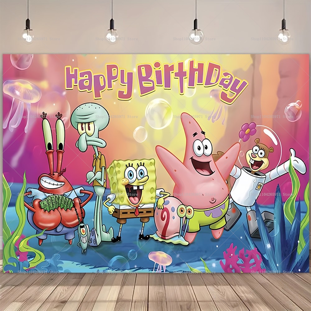 SpongeBob Party Backdrop Banne - Car Accessories Banner のレビューと価格