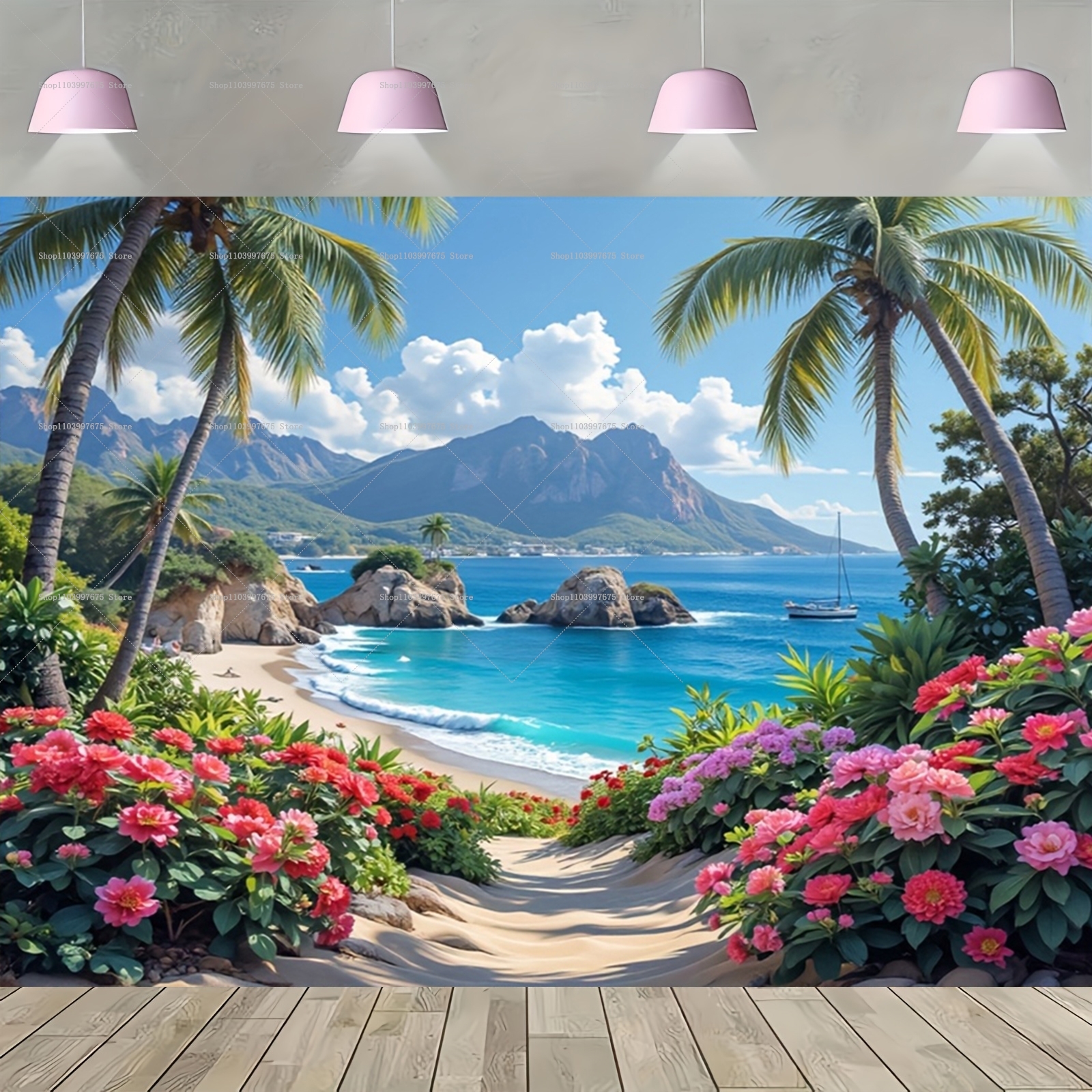 Spring&Summer Tropical Beach S - Car Accessories Banner のレビューと価格